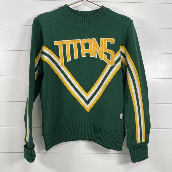 Vintage Varsity Titans Sweater Mens 40 Green Yellow Acrylic Cheer Pullover 90s - Picture 1 of 15